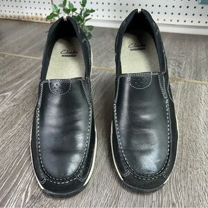 Clarks Collection Black leather Slip-On Casual Driving Loafers